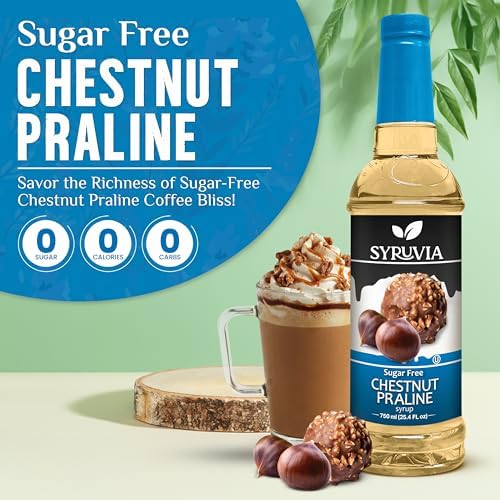 Syruvia Sugar Free Coffee Syrup, Chestnut Praline Flavored Syrup for Drinks, Lattes, and Desserts – 25.4 fl oz