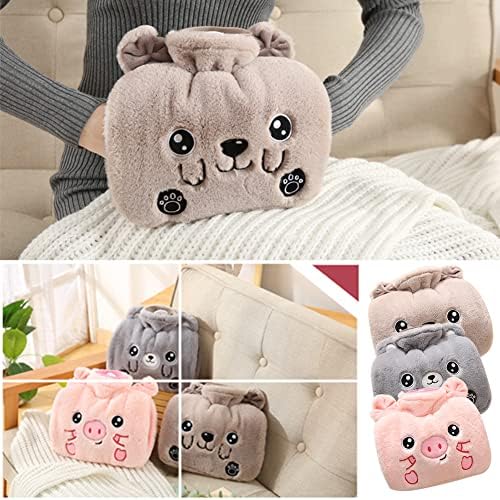 Surakey 1.25L Hot Water Bag Hand Warmer, Winter Hot Water Bottle with Soft Fluffy Cover & Hand Pocket, Natural Rubber for Sleeping - Bed Warmer & Comfortable Feeling Gift for Women & Kids Pig