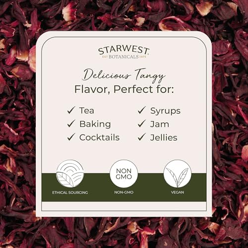 Starwest Botanicals Organic Hibiscus Flowers - Dried Hibiscus Flowers for Loose Leaf Herbal Tea, Caffeine Free, Cut & Sifted, Certified Kosher, Non-GMO - Bulk 1 lb Bag