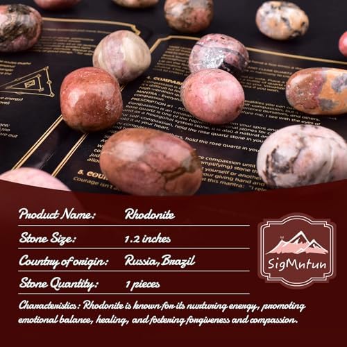 Super Large Polished Rhodonite Healing Crystal Stone – 1 Pc 1.2" Worry Stone for Anxiety, Pocket Palm Gemstone, Handpicked Natural Tumbled Rock for Meditation, Reiki, Chakra, Home Decor