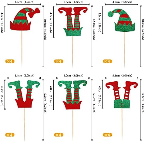 Rsstarxi 24 Pack Christmas Elf Cupcake Toppers Glitter Merry Santa Hat Elf Legs Cupcake Picks for Merry Christmas Theme New Year Holiday Baby Shower Kids Birthday Party Cake Decorations