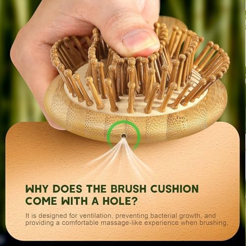 Bamboo Hair Brush Set, 4 PCS Natural Wooden Combs Paddle Detangling Hairbrush, Wide-tooth and Tail Comb and Mini Paddle Brush for Traveling, Suit for Women & Men