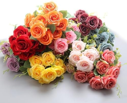 1 Bundle 6 Heads Artificial Silk Rose Flowers Small Bouquet Flores Home Party Spring Wedding Decoration Fake Flower (Yellow)
