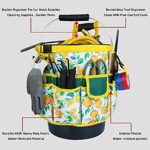 MELOTOUGH Bucket Caddy Organizer Bucket Tool Organizer for Garden Tools Fit 3.5 to 5 Gallon Bucket (Yellow Flower)