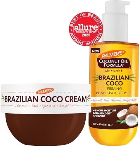 Palmer's Brazilian Coco Hot Mama Firming Kit, Coconut Oil Formula Skin Care Duo with Firming Body Cream (8.8 Oz) + Body Oil (6.6 Fl Oz) Helps Tone Bum, Belly & Thighs, Provides 48 Hour Moisture