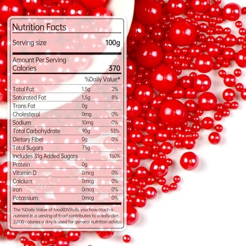 Red Pearl Sugar Sprinkles for Cake Decorating, 150g/5.29oz Mix Size, Edible Candy Pearls Cupcake Toppers, Baking Edible Cake Decorations for Anniversary Wedding Party Birthday