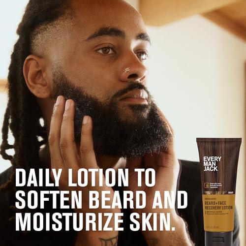 Every Man Jack Beard + Face Recovery Lotion-Moisturizes Relieves Dry Skin and Beard Itch - Light Sandalwood Scent-Made w/Naturally Derived Ingredients like Coconut Oil, and Witch Hazel-3.2oz(2 pack)