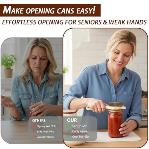 Jar Opener Bottle Opener and Can Opener for Weak hands, 4 in 1 Multi Function Bottle Opener Lid Opener For Arthritic Hands, Fits Kitchen Jars, Bottles & Beer Caps (Beige)