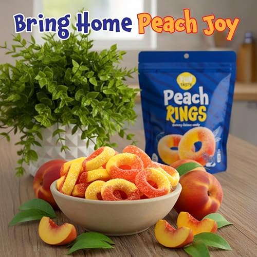 Peach Rings - 11 Ounce Pack - Gummy Candies - Sugar Coated Sweet & Sour Candy - Peach Gummies for Snacking, Sharing, Office Jars & Gift Baskets - Soft Gummy Rings