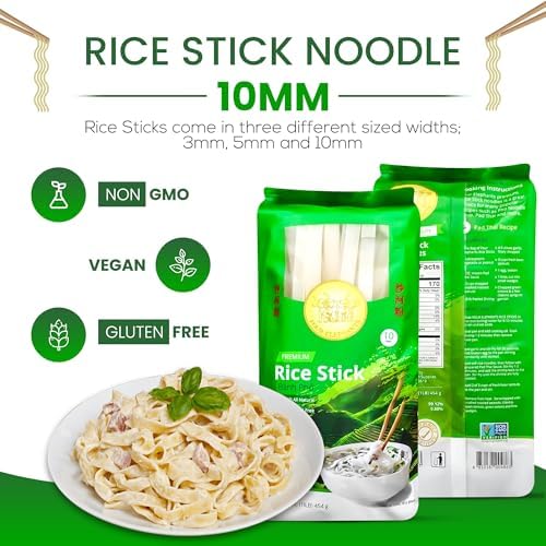 10MM Rice Stick Noodles (Authentic) | Pack of 3 (3LB) | 1LB 454g Per Pack | Use For Pad Thai & Pho | DIY Cooking Instructions Included | Four Elephants Brand