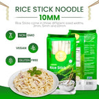 10MM Rice Stick Noodles (Authentic) | Pack of 3 (3LB) | 1LB 454g Per Pack | Use For Pad Thai & Pho | DIY Cooking Instructions Included | Four Elephants Brand