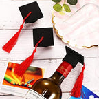Hicarer 12 Pack 2026 Mini Graduation Caps with Tassels Red Small Grad Hat Cake Wine Bottle Toppers for Graduation Party Decorations