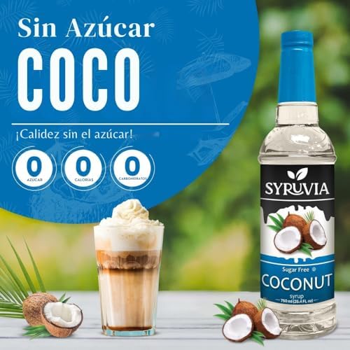 Syruvia Sugar Free Coffee Syrup, Coconut Flavored Syrup for Drinks, Lattes, and Desserts – 25.4 fl oz