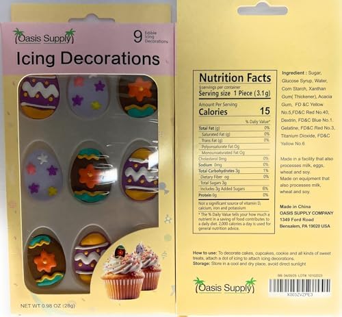 Edible Easter Cupcake Decorations - Icing Decoration for Cakes & Desserts - Assorted Candy Fancy Easter Egg Toppers, 9 count