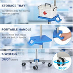 Adjustable IV Pole Portable Stand with Wheels, 52.3" to 70.8" Stainless Steel IV Stand with Tray and 4 Hooks, 5-Wheel Base
