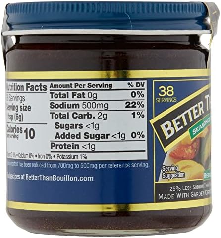 Better Than Bouillon All Natural Reduced Sodium Vegetable Base, Made with Seasoned Vegetables, Makes 9.5 Quarts of Broth, 38 Servings 8 Ounce (Pack of 1)
