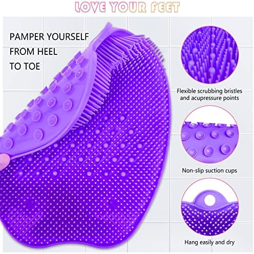 AXLOFO® Shower Foot Scrubber Mat, XL Larger Size Foot Massager Mat with Non-Slip Suction Cups - Cleans, Exfoliationl, Massages Your Feet Without Bending, Foot Circulation & Relieve Tired Feet (purple)