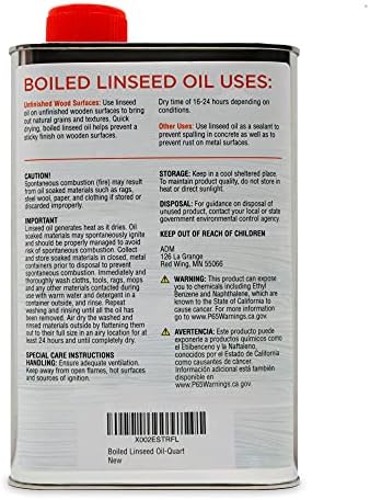 LinSheen Boiled Linseed Oil – Fast Drying Flaxseed Wood Treatment to Rejuvenate and Restore Outdoor and Indoor Wood Furniture, Floors and Sports Equipment, Quart