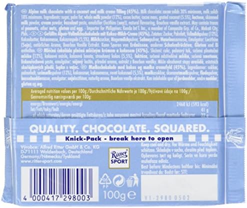 Ritter Sport 100g - Pack of 5 - (Coconut)