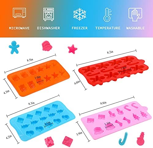 Christmas Silicone Chocolate and Candy Molds, Small Baking Molds for Cake Toppers, Santa Clause Snowman Christmas Tree Presents Gingerbread Stockings Star Candy Cane Molds 6Pcs