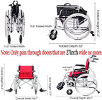 Magnesium Wheelchair 21lbs Lightweight Self-propelled Chair with Travel Bag and Cushion, Portable and Folding 17.5” W Seat, Park & Brake Anti-Tipper, Swing-Away Footrests, Ultra-Light, Red