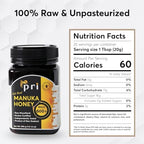 P.R.I Manuka Honey MGO 600+, High‑Potency Monofloral New Zealand Honey, Cool‑Processed & QR‑Traceable (500g/1.1lb)