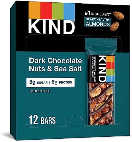 KIND Nut Bars, Dark Chocolate Nuts and Sea Salt, Healthy Snacks, Gluten Free, Low Sugar, 6g Protein, (Pack of 24)