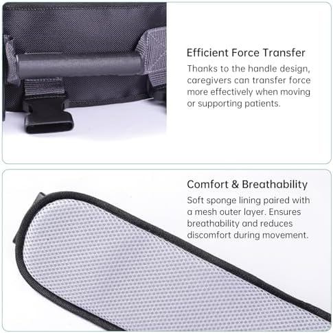 Gait Belt with 7-Pivot Handle - Lift Assist Technology Reduces Caregiver Strain 40%, Strap Quick Release Buckle，Detachable Thigh Belt (Black, M)