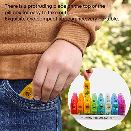 Monthly Pill Organizer 2 Times A Day, Greencycle 30 Day Medicine Organizer, AM PM Pill Cases, 4 Week Pill Box, Small Compartments to Hold Vitamins Fish Oil Supplements Great for Travel