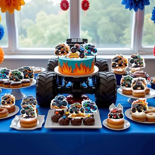 Monster Truck Birthday Decorations 48 Pcs Monster Truck Cupcake Toppers