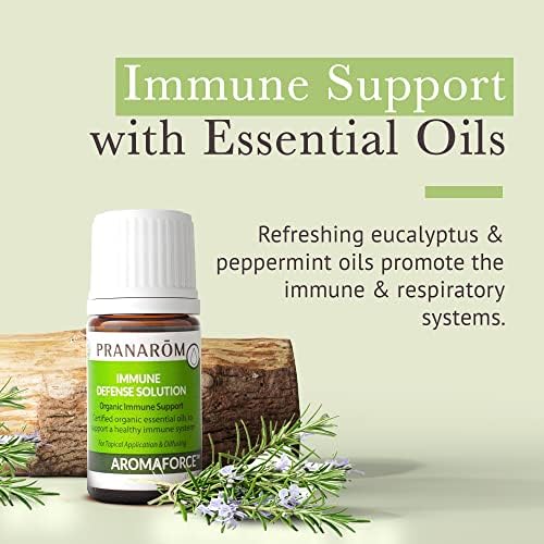 Pranarom - Aromaforce Immune Defence Wellness Blend - Eucalyptus, Rosemary, Peppermint, Corriander, and Clove Bud - 100% Pure Essential Oil Blend | USDA and ECOCERT Certified Organic (5ml)