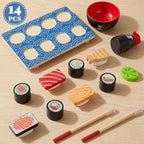 Sushi Slicing Play Food Set, Wooden Pretend Play Kitchen Toys for Kids 3+, Sushi Food Play Learning Toy for Girls Boys