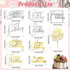 10Pcs Happy Birthday Cake Toppers 10 Styles Gold Silver Mirror Acrylic Cake Topper Side Cake Decorations Cupcake Topper Pick Cake Inserts Happy Birthday Sign for Cake Birthday Party Desserts Pastries
