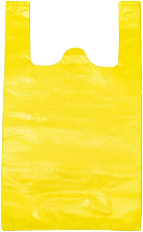 LazyMe T Shirt Bags, Plastic Bags with Handles for Grocrery and Retail Shopping, Bolsas De Plastico Para Negocio, 12x20 Inch (Yellow, 50pcs)