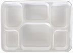 6 Compartment White Disposable Party Thali Plates (100 Pack)