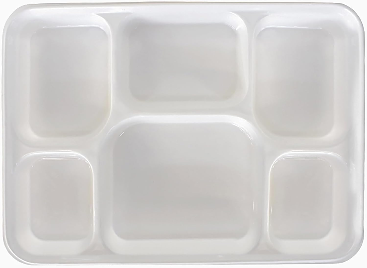6 Compartment White Disposable Party Thali Plates (100 Pack)