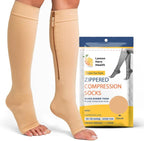 Zipper Compression Socks 20-30mmHg Open Toe with Zip Guard Skin Protection - Medical Zippered Compression Socks for Men & Women - Beige, Medium