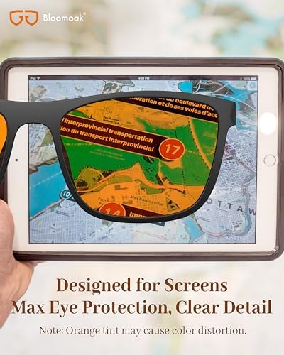 Bloomoak Orange Reading Blue Light Glasses,Computer Readers with Magnification,Relieve Eye Strain &Improve Sleep