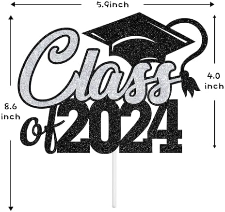 Aeryourtar Class of 2024 Cake Topper, Congrats Grad 2024 Graduation Cake Decor, High School/College Graduate Celebration Party Decoration Supplies, Black and Silver Glitter