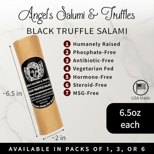 Angel's Salumi Black Truffle Salami – 6.5 oz Gourmet Artisanal Charcuterie – Humanely Raised Pork, Antibiotic & Hormone-Free, No MSG or Phosphates