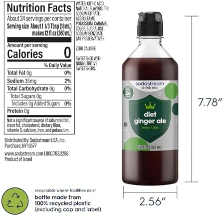 SodaStream Classics Diet Ginger Ale New Pour Bottle, 14.9 Fl Oz (Pack of 4)