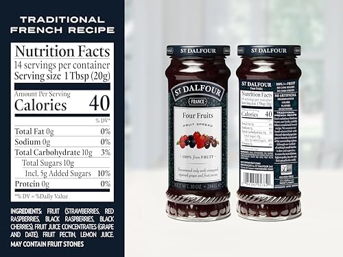 St. Dalfour Four Fruits Spread 6 Pack, 100% from Fruit, No Cane Sugars, No Corn Syrups, 10 oz Jars