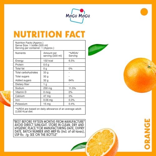 Mogu Mogu Lychee & Orange Juice Drink with Nata de Coco Jelly 320ml (Pack of 6)| Refreshing Tropical Thai-Made Sip & Chew Beverage