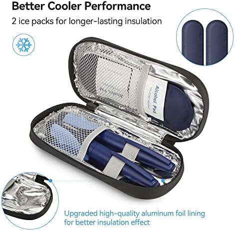 Insulin Pen Cooler Travel Case Diabetic Medication Insulated Cool Organizer with 2 Reusable Ice Packs for Insulin Pen and Other Diabetic Supplies, for the Daily Life and Trip(Black)
