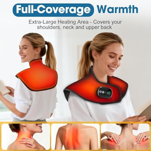 Neck and Shoulder Heating Pads Corldless, Weighted Neck Heating Pad, Heated Neck and Shoulder Wrap Electric Warmer Pads, 5 Heats, 6 Timers (Black.)