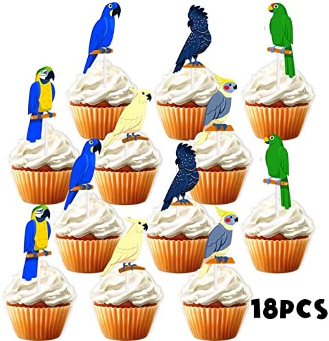 18pcs Glitter Parrot Dessert Cupcake Topper Flying Bird Nature Theme Decor Supplies Boys Girls Woman Lady Happy Birthday Party Decorations
