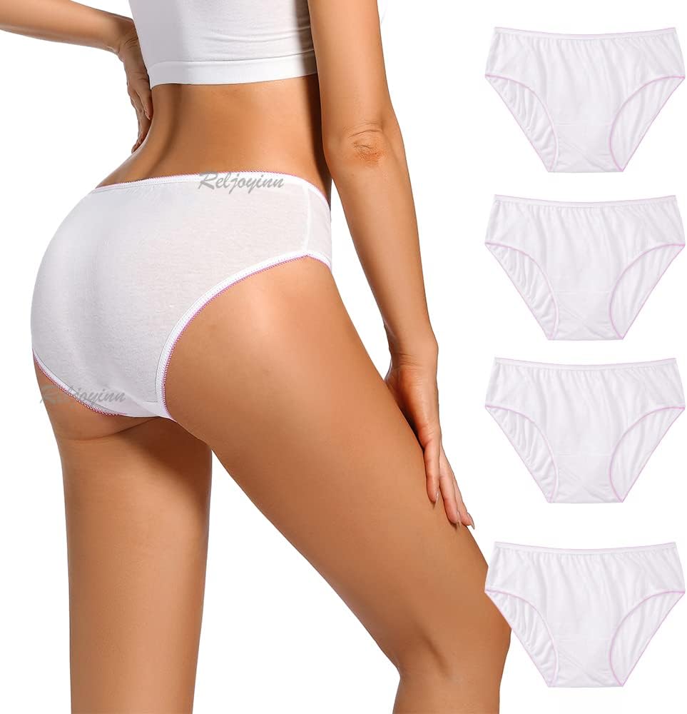 Women’s 100% Cotton Disposable Underwear Mid waist Panties for Travel Hospital Stays Underpants White(10pack)