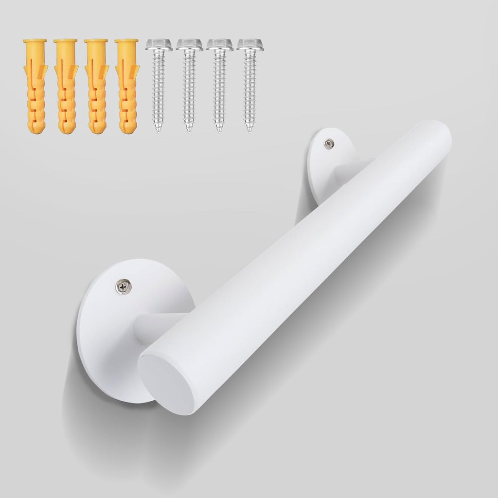 1 FT White Wall Mount Pipe Staircase Handrail, Hand Rails for Indoor Stairs - 12 Inch Metal Grab Bars for Seniors, Outdoor Deck Porch Steps Rail