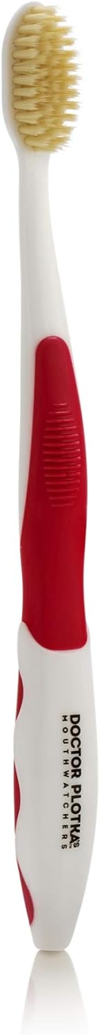 MOUTHWATCHERS Soft Flossing Manual Toothbrush for Adults, Red, Ultra Clean, Good for Sensitive Teeth and Gums, By Dr. Plotka's