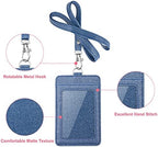 PU Leather ID Badge Holder, Life-Mate ID Badge Holder with 1 Clear ID Window 1 Credit Card Slot and PU Leather Lanyard for Badge Credit Cards College ID Cards in Glitter Blue